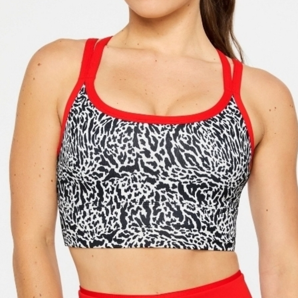 Fabletics Red and Black Animal Print Sports Bra NWT